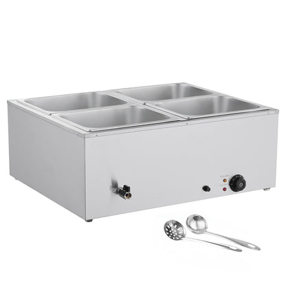Commercial Food Warmer 4-Pan 1500W Countertop Buffet Bain Marie with Lid