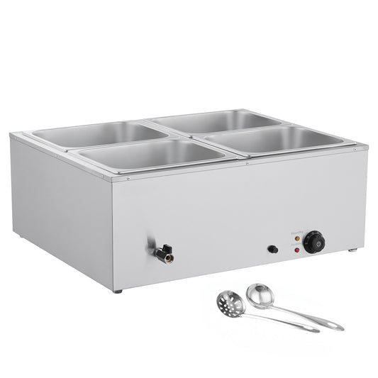 Commercial Food Warmer 4-Pan 1500W Countertop Buffet Bain Marie with Lid