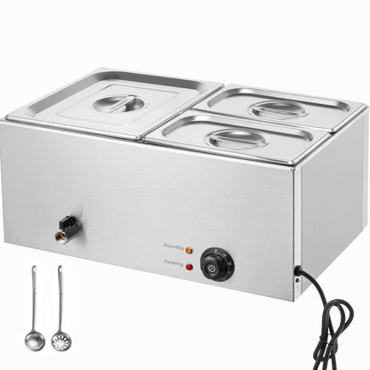 Commercial Electric Food Warmer 3-Pan Countertop Buffet 17QT Bain Marie