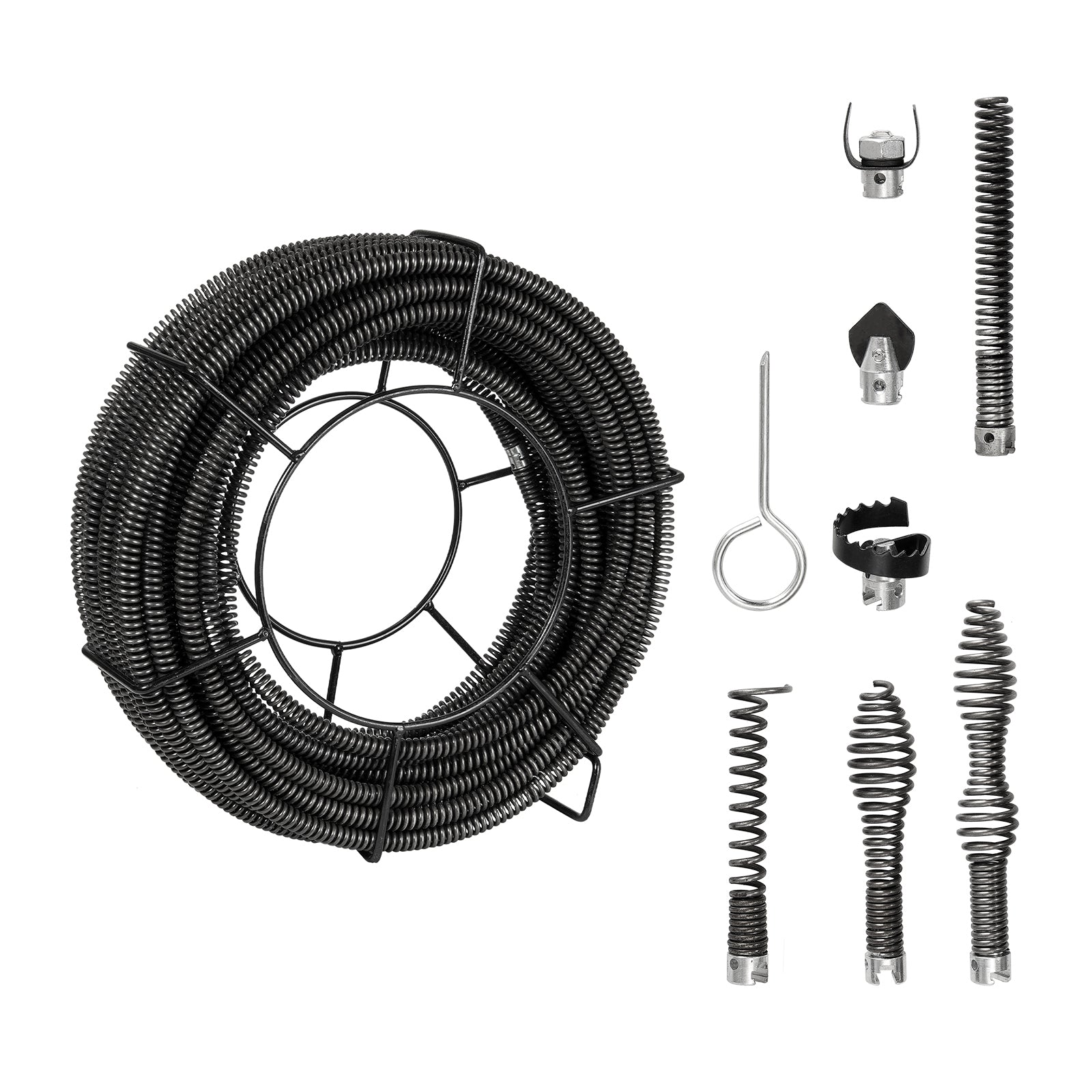 Drain Cleaning Cable 100 FT x 5/8 Inch, Professional Sectional Drain Cleaner Cable with 7 Cutters for 0.8" to 3.9" Pipes, Hollow Core Sewer Drain Auger Cable for Sink, Floor Drain, Toilet