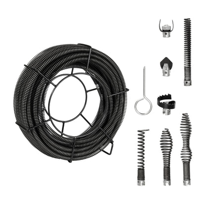 Drain Cleaning Cable 100 FT x 5/8 Inch, Professional Sectional Drain Cleaner Cable with 7 Cutters for 0.8" to 3.9" Pipes, Hollow Core Sewer Drain Auger Cable for Sink, Floor Drain, Toilet