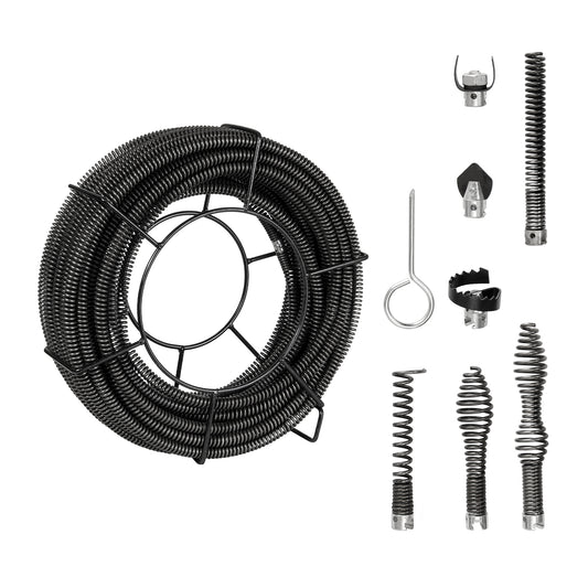 Drain Cleaning Cable 100 FT x 5/8 Inch, Professional Sectional Drain Cleaner Cable with 7 Cutters for 0.8" to 3.9" Pipes, Hollow Core Sewer Drain Auger Cable for Sink, Floor Drain, Toilet