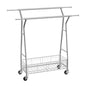 Clothes Rack, Rolling Clothing Garment Rack with 2 Hanging Rods and Storage Basket, 330 lbs Load Capacity, Extendable Carbon Steel Clothing Racks with Wheels for Bedroom, Laundry, Living Room