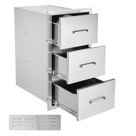 Outdoor Kitchen Drawers 16" W x 28.5" H x 20.5" D, Flush Mount Triple Access BBQ Drawers Stainless Steel with Handle, BBQ Island Drawers for Outdoor Kitchens or Patio Grill Station