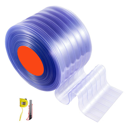 Clear PVC Strip Curtain, 101 ft Length x 12 in Width, Ribbed Plastic Door Strip Bulk Roll, Walk in Freezer Cooler Curtain Strips for Doorways of Supermarket, Garage, Warehouse, Pet Animal House