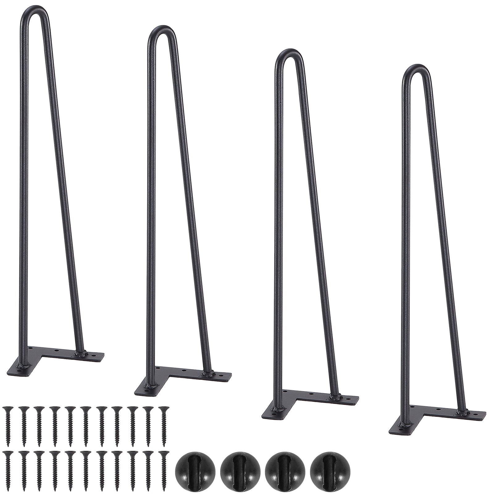 19" Hairpin Furniture Legs, Metal Home DIY Projects for Nightstand, Coffee Table, Desk, 500lbs Load Capacity with Rubber Floor Protectors, Metal Heavy Duty Sturdy Modern Table Legs, 4PCS Black