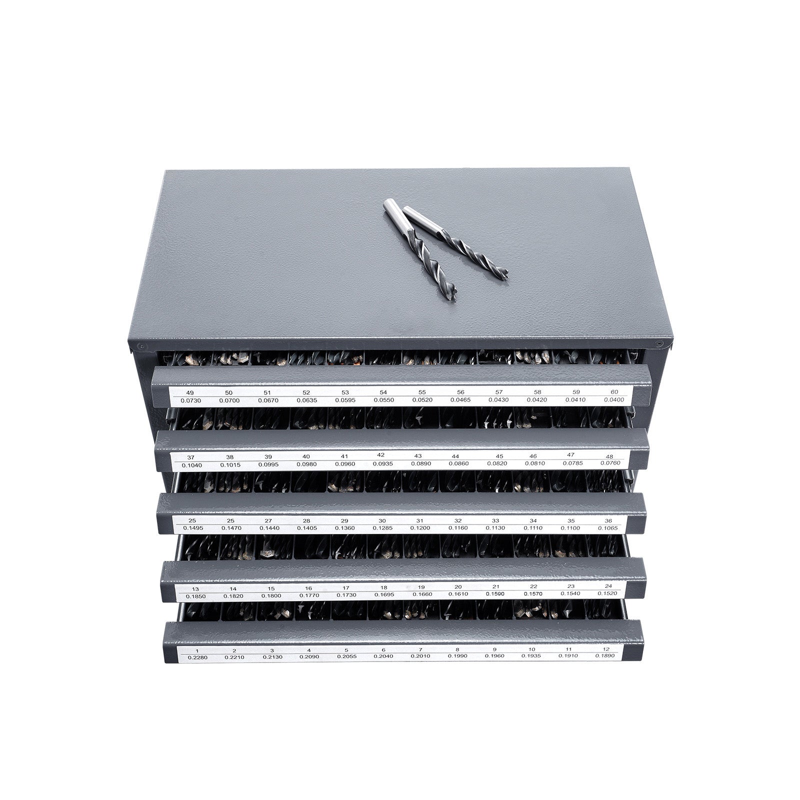 Drill Bit Dispenser Cabinet, Five-Drawer Drill Bit Organizer Cabinet for #1 to #60 Steel Drill Dispenser Organizer Cabinet with Labels, Stackable Drill Dispenser for Drill Bit Storage