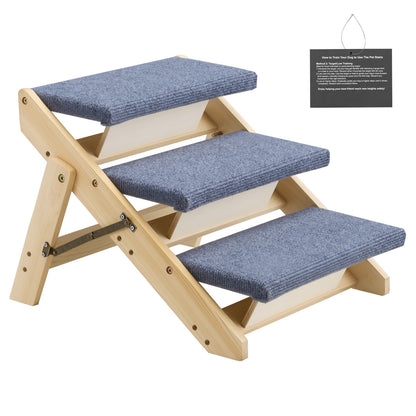 Wood Pet Stairs, 3-Step Dog Stairs for Beds, Sofa & Cars, 150lbs Load Capacity, Floded Flat Design, Stable & Sturdy Cat & Dog Step Ladder for Small Medium Large Older Pet Puppy Essentials