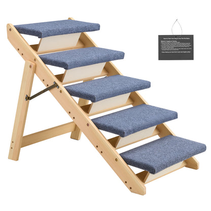 Wood Pet Stairs, 5-Step Dog Stairs for Beds, Sofa & Cars, 150lbs Load Capacity, Floded Flat Design, Stable & Sturdy Cat & Dog Step Ladder for Small Medium Large Older Pet Puppy Essentials