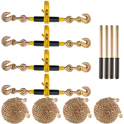 Ratchet Chain Binder, 5/16"-3/8" Heavy Duty Load Binders, with G80 Chains 7100 lbs Secure Load Limit, Labor-saving Anti-skid Handle, Tie Down Hauling Chain Binders for Flatbed Truck Trailer, 4 P