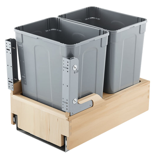 Double 35QTx2 Pullout Waste Container Under Cabinet Kitchen Bin Trash Can
