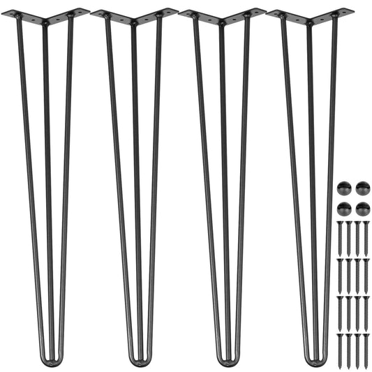 Hairpin Table Legs 22" Black Set of 4 Desk Legs 880lbs Load Capacity (Each 220lbs) Hairpin Desk Legs 3 Rods for Bench Desk Dining End Table Chairs Carbon Steel DIY Heavy Duty Furniture Legs