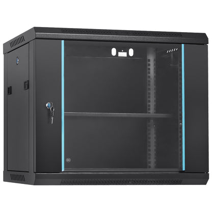 9U Wall Mount Network Server Cabinet, 15.5'' Deep, Server Rack Cabinet Enclosure, 200 lbs Max. Ground-mounted Load Capacity, with Locking Glass Door Side Panels, for IT Equipment, A/V Devices