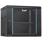 9U Wall Mount Network Server Cabinet, 15.5'' Deep, Server Rack Cabinet Enclosure, 200 lbs Max. Ground-mounted Load Capacity, with Locking Glass Door Side Panels, for IT Equipment, A/V Devices
