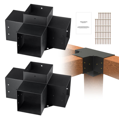 Pergola Bracket Kit 6''x6'', 2pcs 4-Way Heavy Duty Corner Bracket Woodworks DIY Post Base Kit, Easy Installation Wooden Beams for Gazebos, Patio Pergolas, Log Cabin Outdoor Pergola Hardware