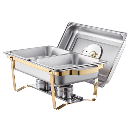 4 Qt 2 Pack Rectangle Chafing Dish Buffet Set Half Size Pan Stainless Steel Gold