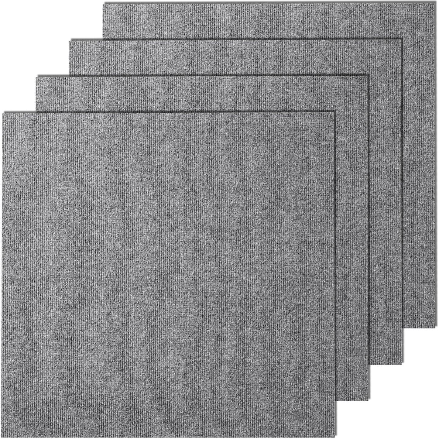 Carpet Tiles Peel and Stick, 24” x 24” Squares Self Adhesive Carpet Floor Tile, Soft Padded Carpet Tiles, Easy Install DIY for Bedroom Living Room Indoor Outdoor (9Tiles, Light Gray)