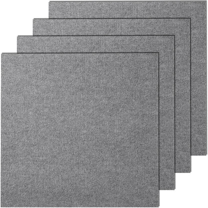 Carpet Tiles Peel and Stick, 24” x 24” Squares Self Adhesive Carpet Floor Tile, Soft Padded Carpet Tiles, Easy Install DIY for Bedroom Living Room Indoor Outdoor (9Tiles, Light Gray)