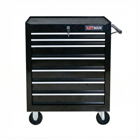 7 DRAWERS MULTIFUNCTIONAL TOOL CART WITH WHEELS-BLACK