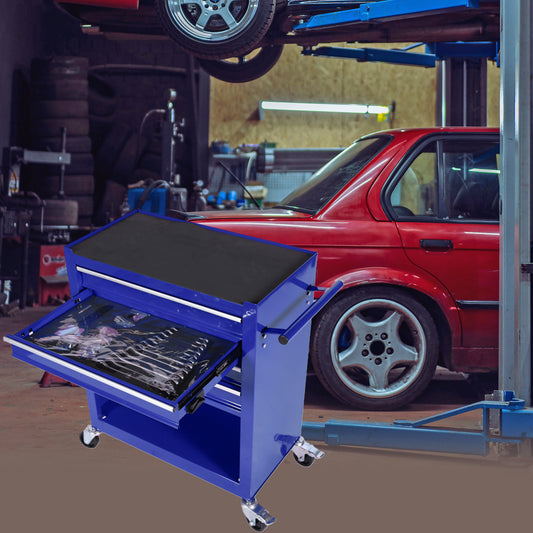 4-Drawer Rrolling Tool Box, 24.4" With 4 Wheels and Drawers With Tools, for Garage, Warehouse, Workshop, Shop,BLUE