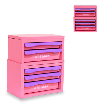 Drawer-style desktop storage box, office workstation organizing magic tool, desk stationery storage rack, cosmetic storage cabinet--{Pink-purple- color, 2+3 layers}