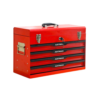 20-inch Steel Portable Tool Box With Drawers - Tool Storage Box Organizer With Metal Lock Closure Device - Powder-coated Tool Storage Cabinet (RED)