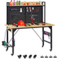 48''Adjustable Workbench with pegboard, Heavy Duty Wooden Desktop Workbench with Wheels, 1600 lb. Load Capacity, Rolling Workbench with AC/USB Outlet, Hooks, Shelf, for Garage, Workshop, Office, Home.