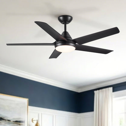 48" Ceiling Fan with Lights and Remote Control, Matte Black Modern Ceiling Fan, Reversible DC Motor, 6 Speeds, 3 CCT Dimmable LED, Quiet Timer for Bedroom Living Room Indoor
