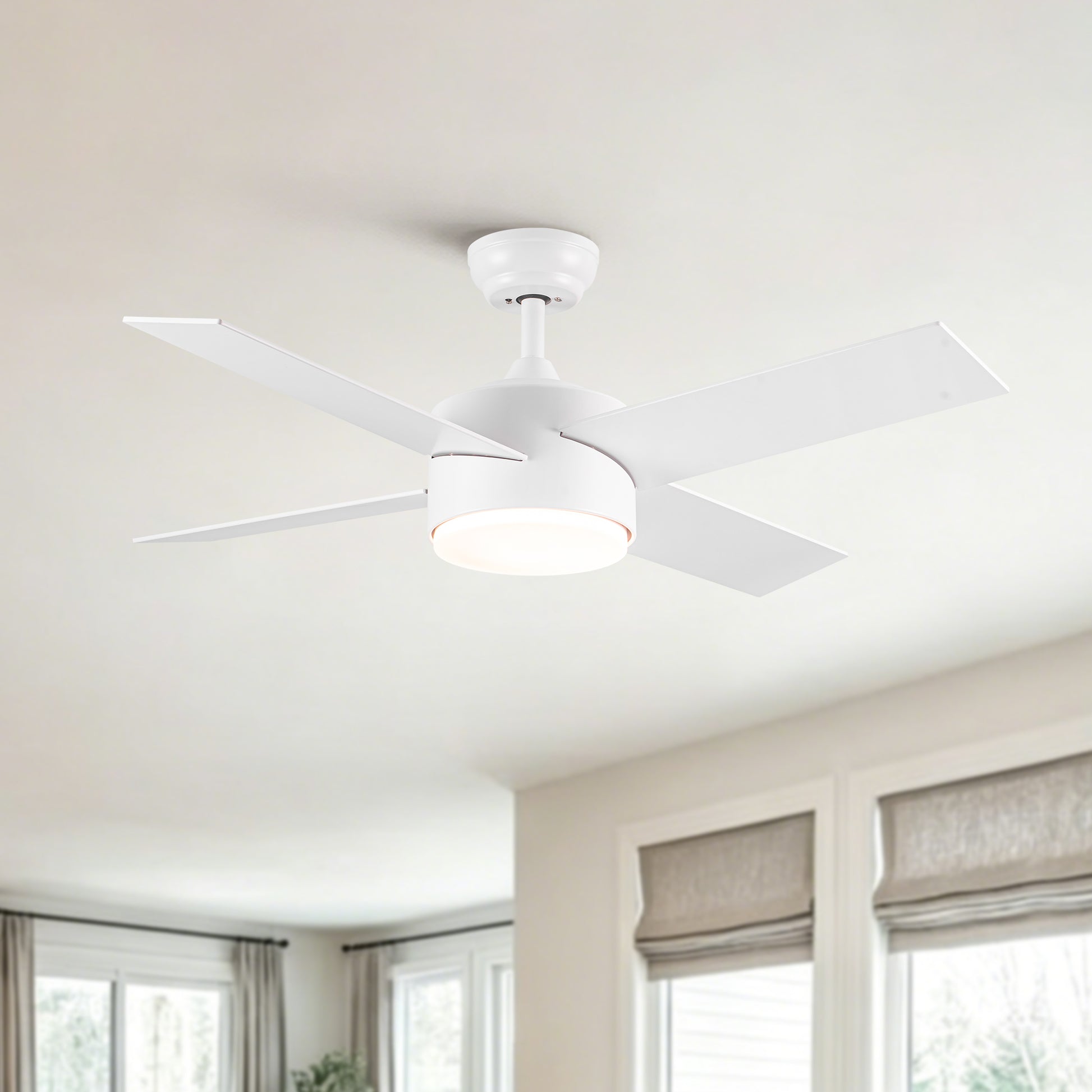 44" Ceiling Fan with Lights & Remote, Matte White Modern Fan, Reversible DC Motor, 6 Speeds, 3-Color Dimmable LED, Quiet Timer for Indoor Bedroom Living Room