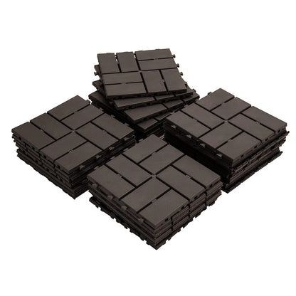 Patio Interlocking Deck Tiles, 12"x12" Square Composite Decking Tiles, Checked Plastic Outdoor Flooring Tile All Weather for Balcony Porch Backyard, (Brown, Pack of 27)