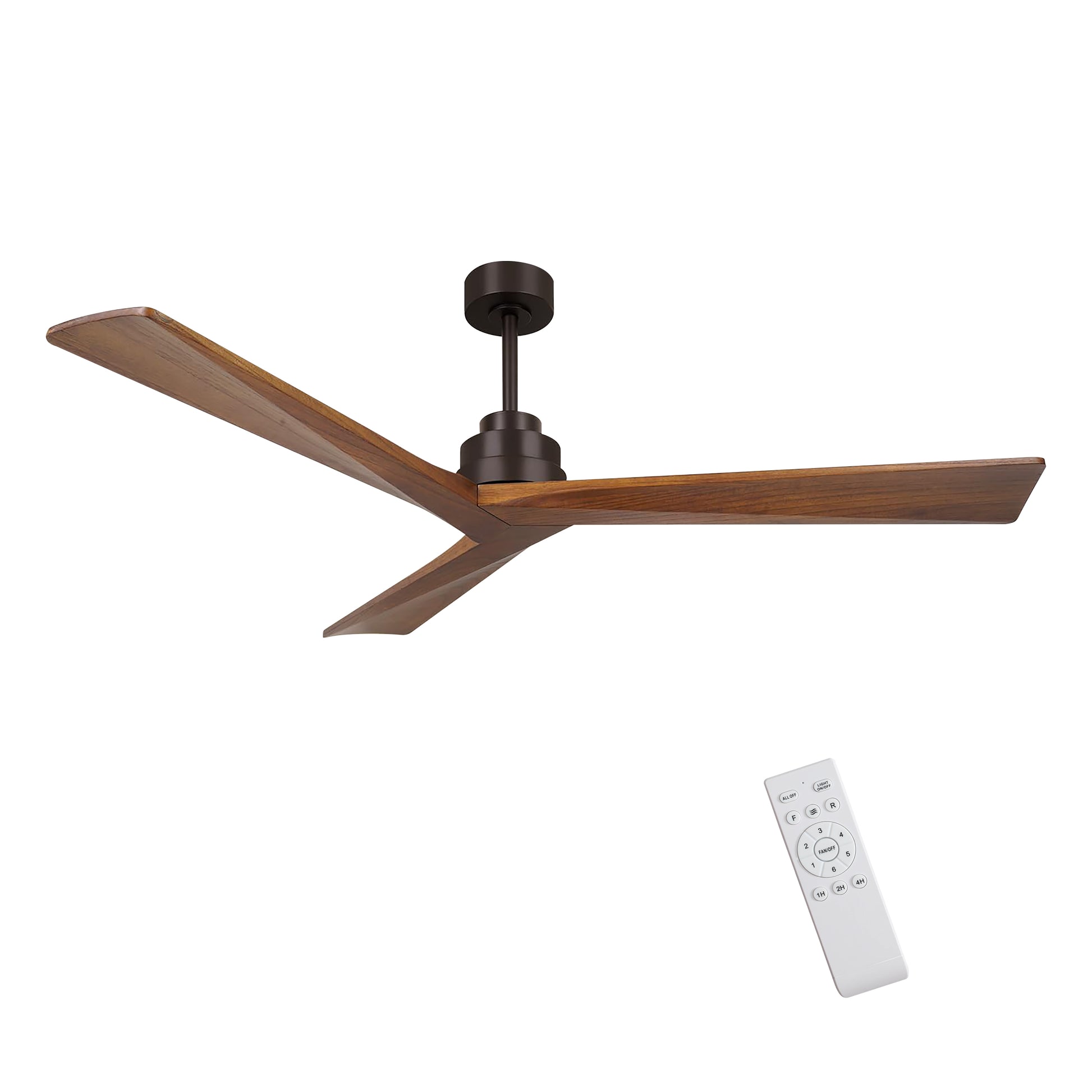 52" Wood  Ceiling Fan NO light, 3 Reversible Blades, with 6 Speeds Reversible DC Motor,Low Profile Ceiling Fan with no light for Living Room Kitchen Bedroom