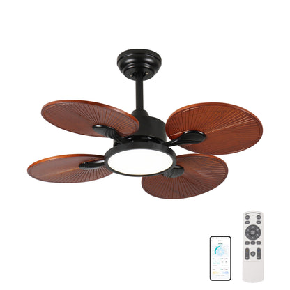 33-Inch Ceiling Fan with Light, 5 Solid Wood Blades, DC Motor, APP & Remote Control, Dimmable Full-Spectrum LED, Reversible Airflow, for 15x15 ft Living Room Bedroom, Works on Sloped Ceilings (<15°)