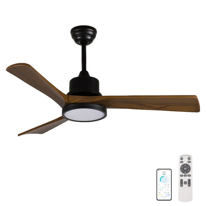 42-Inch Ceiling Fan with Light, Solid Wood Blades, 2 Downrods for Sloped Ceiling ≤15°, Quiet Reversible DC Motor, APP & Remote Control, 6 Speeds, Timer, Dimmable Full-Spectrum LED, for Bedroom