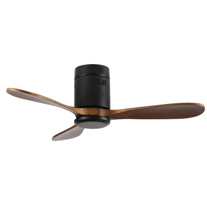 42-Inch Flush Mount Ceiling Fan Without Light, Solid Wood Blades, Reversible Quiet DC Motor, Remote Control with 6 Speeds & Timer, Energy Saving for Bedroom, Living Room,  No Sloped Ceiling
