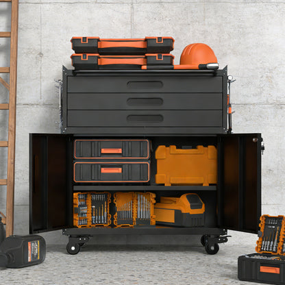 Black Metal Tool Cabinet - 29.5" Rolling Workbench Organizer