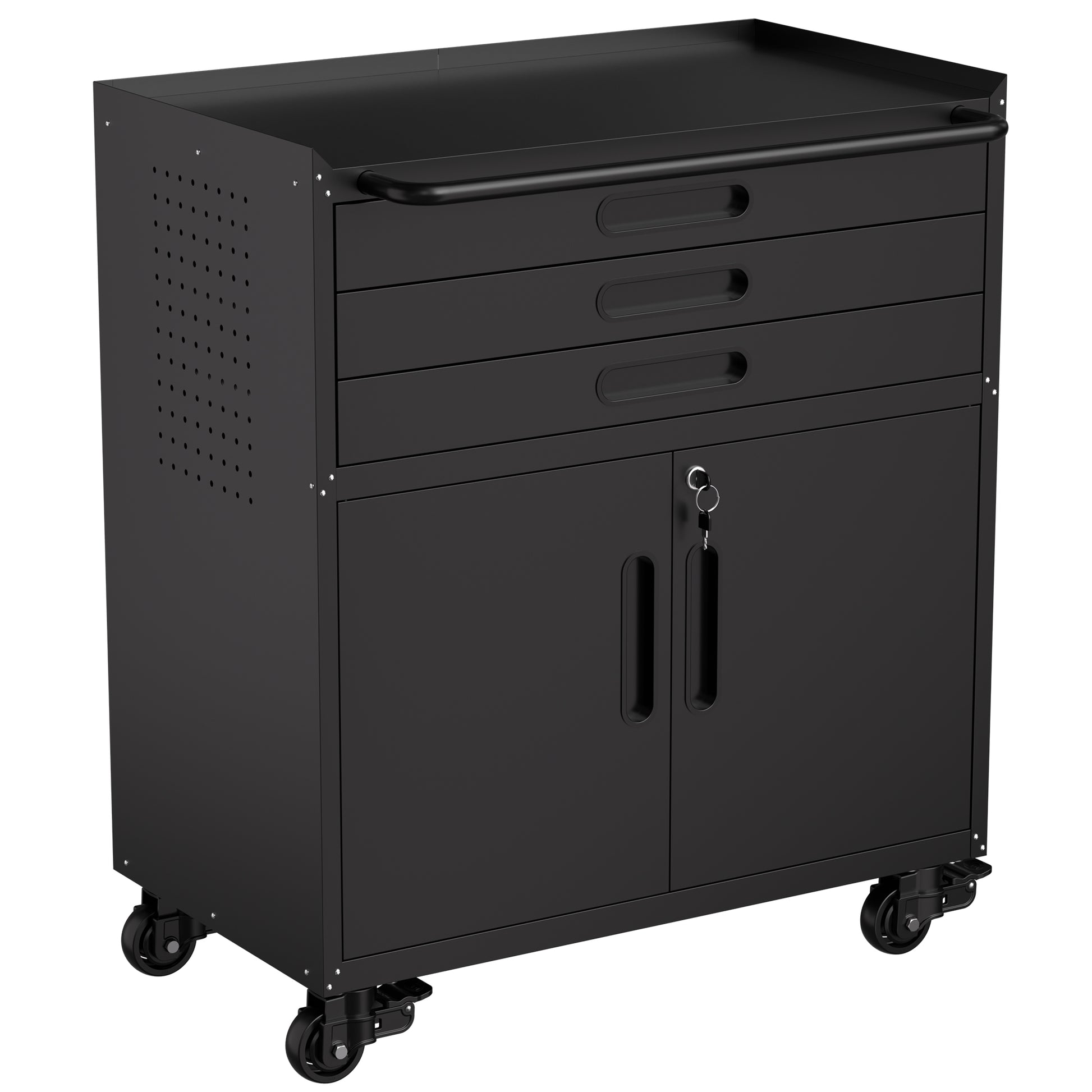 Black Metal Tool Cabinet - 29.5" Rolling Workbench Organizer