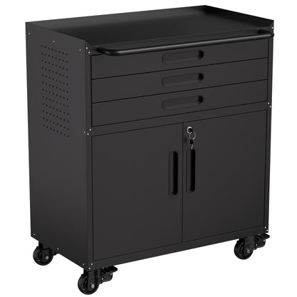 Black Metal Tool Cabinet - 29.5" Rolling Workbench Organizer