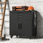 34.3" Rolling Metal Tool Cabinet - Heavy Duty Garage Storage with Lockable Doors & 3 Drawers, Mobile Workbench Organizer for Garage, Workshop, Home