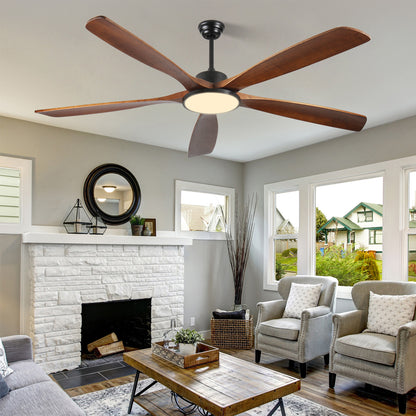 72-inch Large Outdoor Ceiling Fan with Remote Control and Light with Three-Color Dimming, 5 Reversible Wooden Blades, Modern Garden, Patio, Farmhouse, Living Room and Bedroom Ceiling Fan
