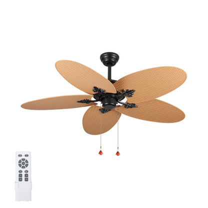 52 Inch Tropical Ceiling Fan with 5 Palm Leaf Blades, Indoor/Outdoor No Light Fan, Pull Chain Control, Dual Mounting Options, Ideal for Patios and Bedrooms