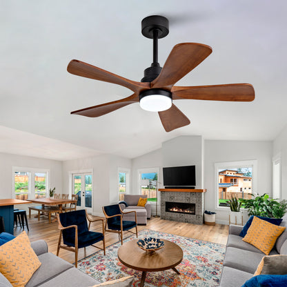 Black Ceiling Fans with Lights and Remote, 42 Inch Outdoor Ceiling Fan for Patios with Light 5 Blades Modern Ceiling Fan Noiseless Reversible DC Motor, Wood Fan for Farmhouse