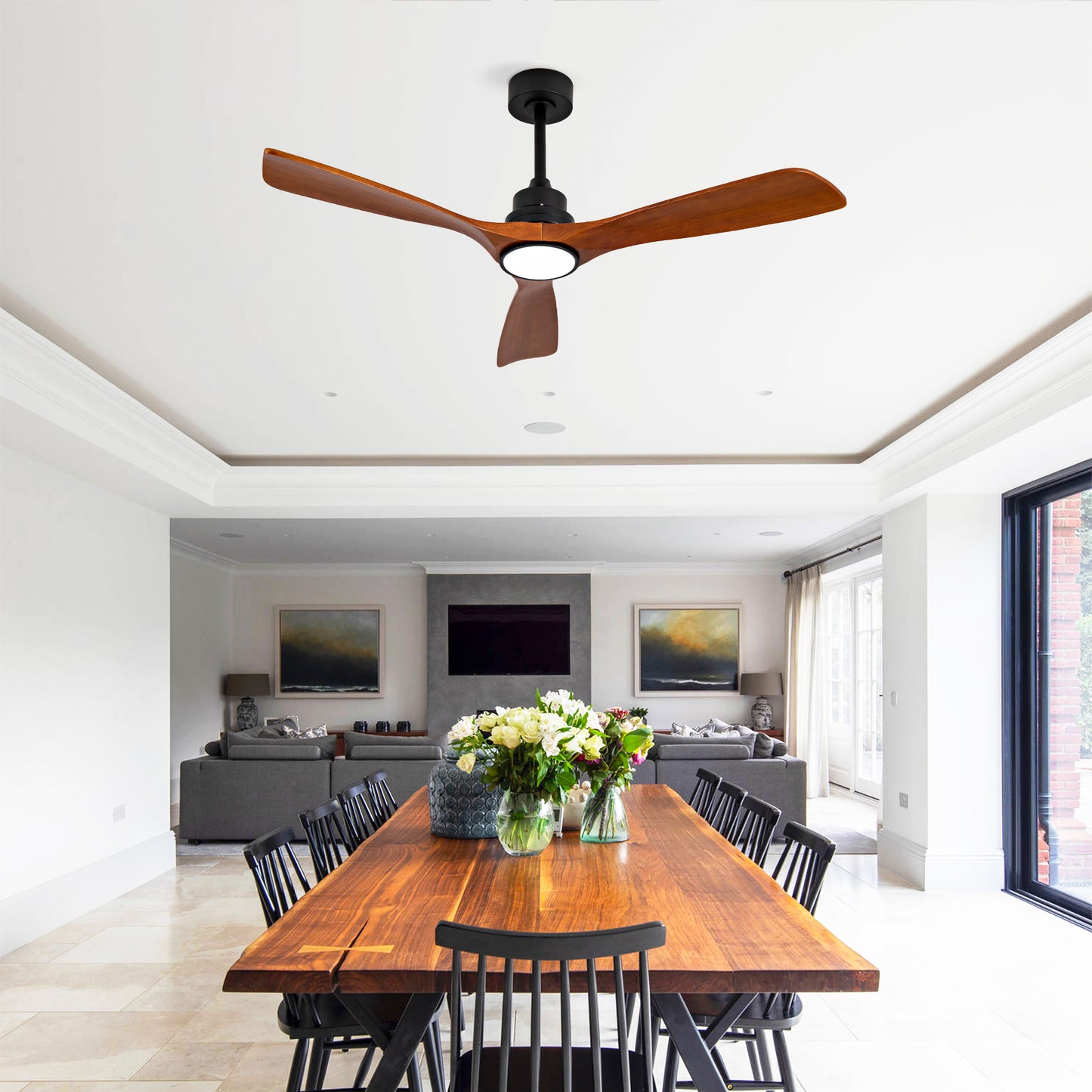 New Model 52 Inch Wood Ceiling Fans With Lights and Remote Control, Reversible DC Motor, Black Ceiling Fan For Living Room, Bedroom