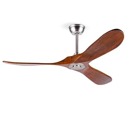52" Solid Wood Ceiling Fan, Outdoor, 3 Blade, No Light, Walnut, for Patio Living Room Bedroom Porch, Remote Control, Water Resistant
