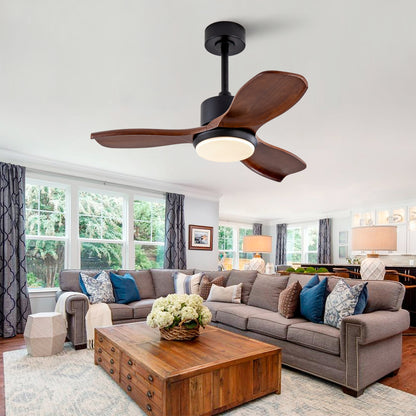 36" Wood Ceiling Fan with Lights Remote Control,Quiet DC Motor 3 Blade Ceiling Fans for Patio Living Room, Bedroom, Office,Indoor Outdoor(Black+Dark Walnut)