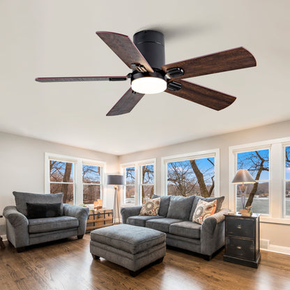 42-inch Low-Profile Ceiling Fans with Light and Remote, Dimmable LED, Quiet Reversible DC Motor, for Bedroom Indoor Outdoor Use (Black)