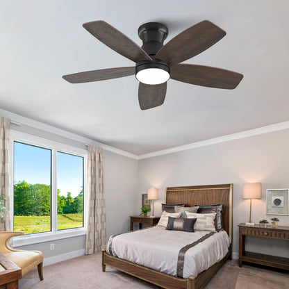 32-inch Low-Profile Ceiling Fan with Light and Remote Control, Dimmable Quiet DC Motor, for Bedroom Indoor Outdoor Use, Black