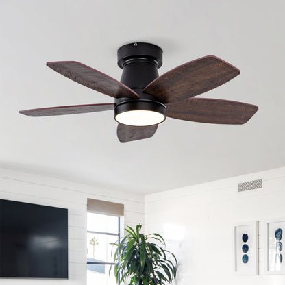 Ceiling Fans with Lights and Remote, 32 Inch Low Profile Ceiling Fan with Light, Flush Mount, Reversible, 3CCT, Dimmable Black Modern Ceiling Fan for Bedroom, Living Room, Outdoor Patio