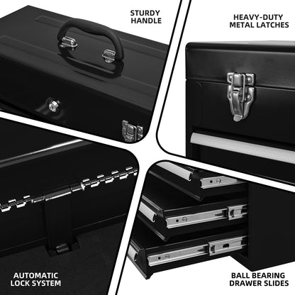 Metal Tool Box with 4 Drawers - Black Portable Steel Chest