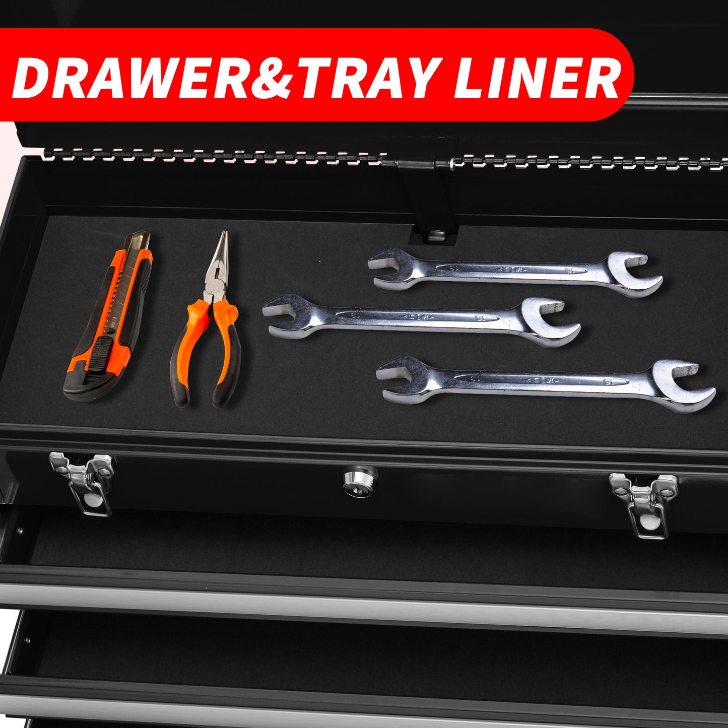 Metal Tool Box with 4 Drawers - Black Portable Steel Chest