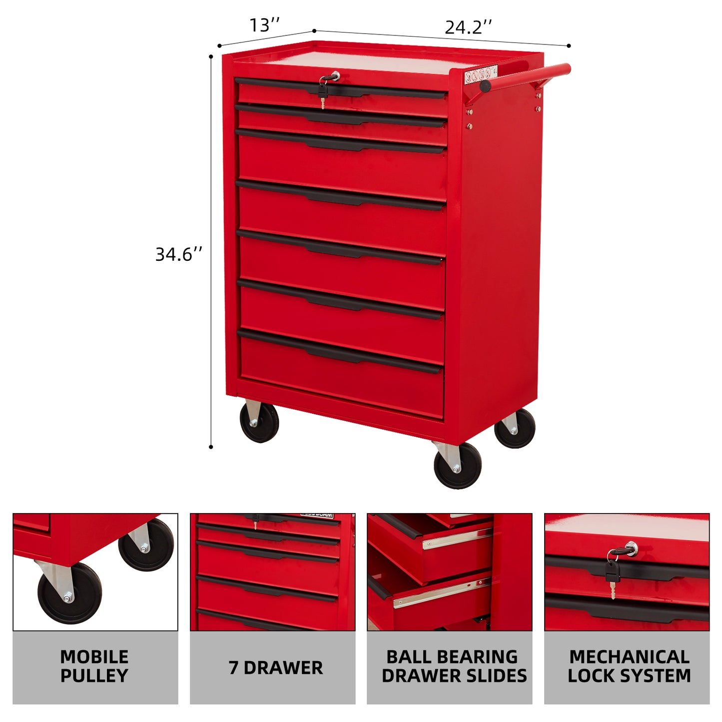 7-Drawer Rolling Tool Cabinet - Red Carbon Steel